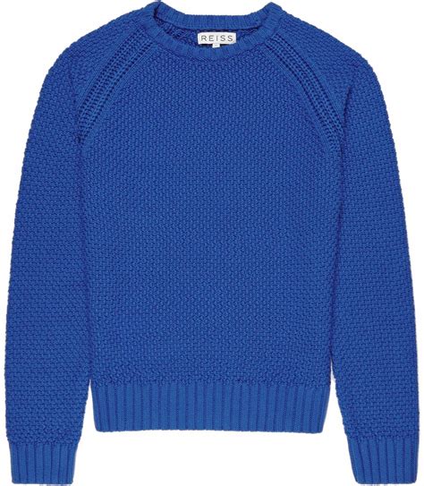 Lyst Reiss Carlton Textured Crew Neck Jumper In Blue For Men