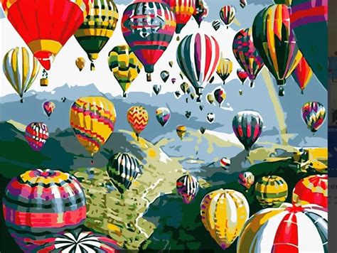 Hot Air Balloon Abstract Landscape Diy Painting By Numbers Painting