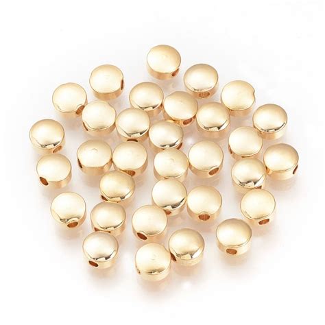 20 Pcs 18K Gold Plated Spacer Beads Gold Flat Round Etsy