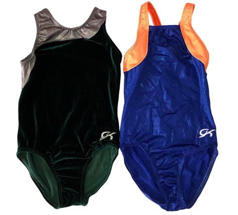 Lot 2 Gk Elite Gymnastics Leotard Green Velvet Blue O… Gem