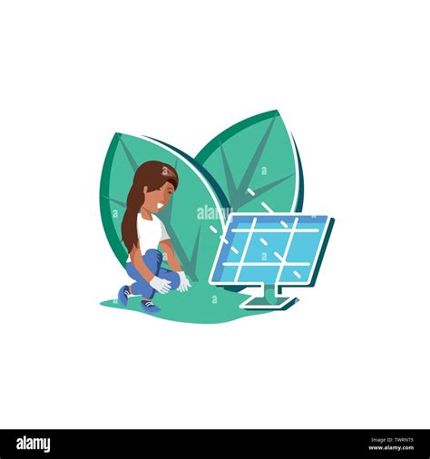 Frau Avatar Und Solar Panel Design Nachhaltigkeit Umweltfreundliche