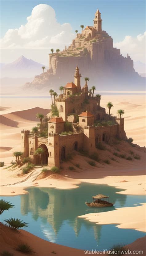 Floating Island Medieval Oasis In Desert Ruins Stable Diffusion Online