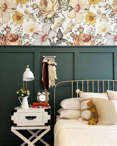 Whimsical Floral Wallpaper And Deep Green Wainscoting Soul Lane