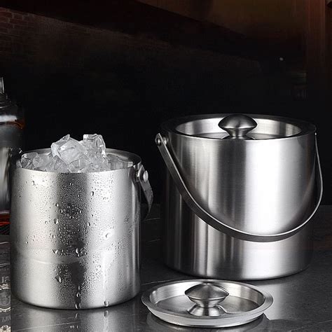 Gold Ice Bucket Stainless Steel Ice Container Insulated Ice Cube Bucket