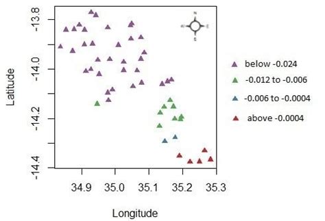 map showing  geographical patterning   depth parameter