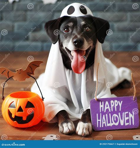 Funny Dog in a Ghost Costume Stock Image - Image of costume, ghost ...