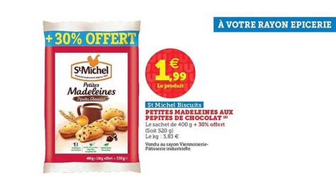 Promo Petites Madeleines Aux Petites De Chocolat St Michel Biscuits