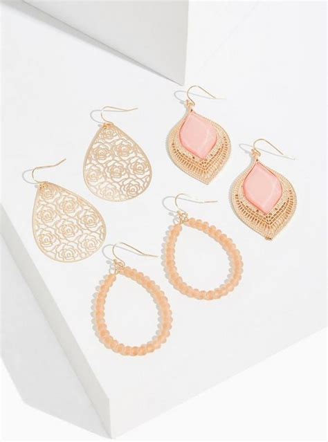 Plus Size Gold Tone Peach Stone Earrings Set Set Of 3 Torrid