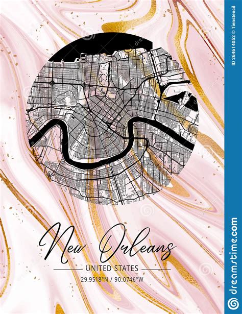 New Orleans - United States Petunia Marble Map Stock Illustration