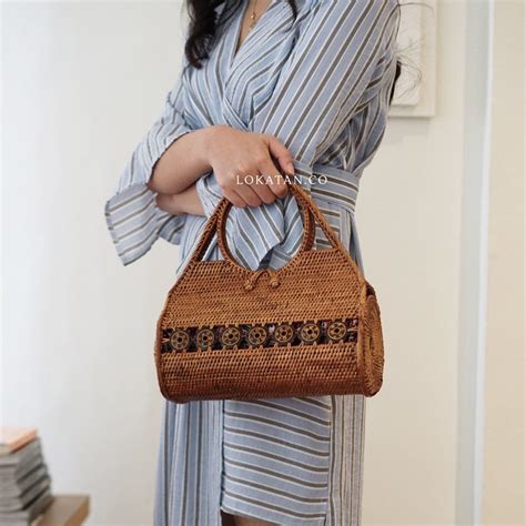 Brown Kendang Handwoven Rattan Bag Bali Rattan Bag Bags Woven Bag