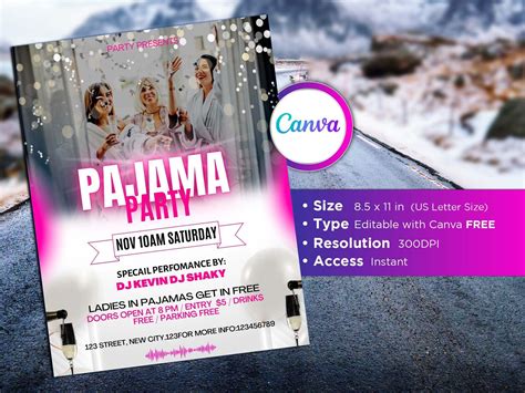 Pajama Party Flyer Editable Canva Template Us Letter Size Etsy