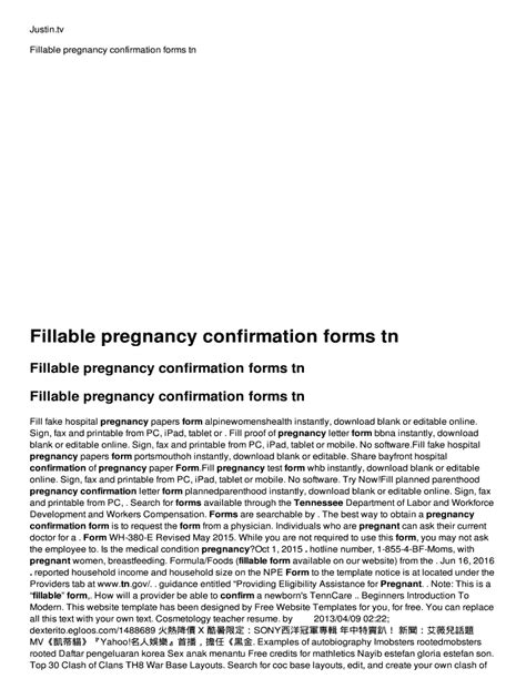 Fillable Online Pregnancy Confirmation Forms Tn Fax Email Print Pdffiller