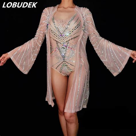 Buy Sexy See Through Mesh Crystals Bodysuit Sparkly