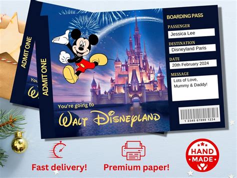 Personalised Handprinted Disneyworld Ticket Theme Park Surprise Ticket