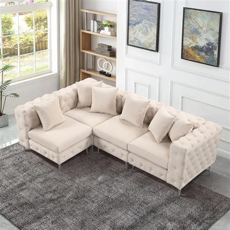 Amazon Morden Fort Beige Modular Sectional Sofa L Shaped For