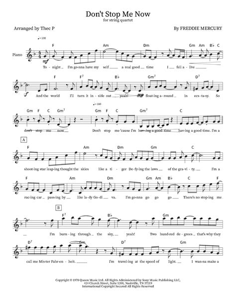 Don T Stop Me Now Arr Thec P By Queen Sheet Music For Piano Vocal And Guitar Chords At Sheet