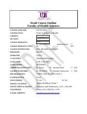 Draft Food Nutrition And Health Docx Draft Course Outline