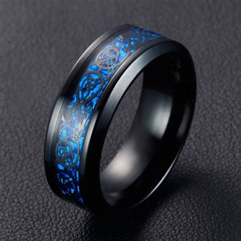 Mens Rings Wedding Band 8mm Blue Celtic Viking Dragon Ring Size 78910 Tungsten Carbide