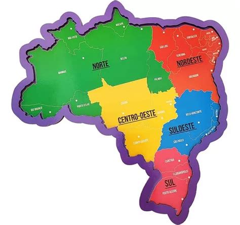 Quebra cabeça Mapa Brasil Regiões Estados E Capitais Babebi à venda em