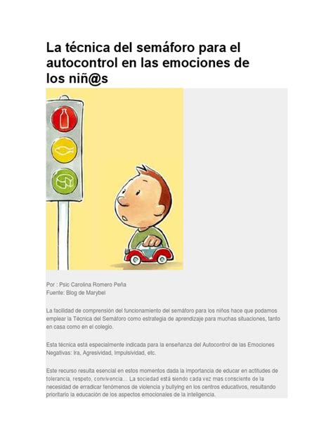 La Técnica Del Semáforo Para El Autocontrol En Las Emociones De Los