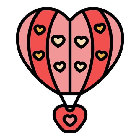 Premium Vector Hot Air Balloon Heart Icon Outline Hot Air Balloon Heart Vector Icon Color Flat