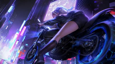 Biker Girl Neon City Biker Girl Neon City, Neon Motorcycle HD wallpaper ...