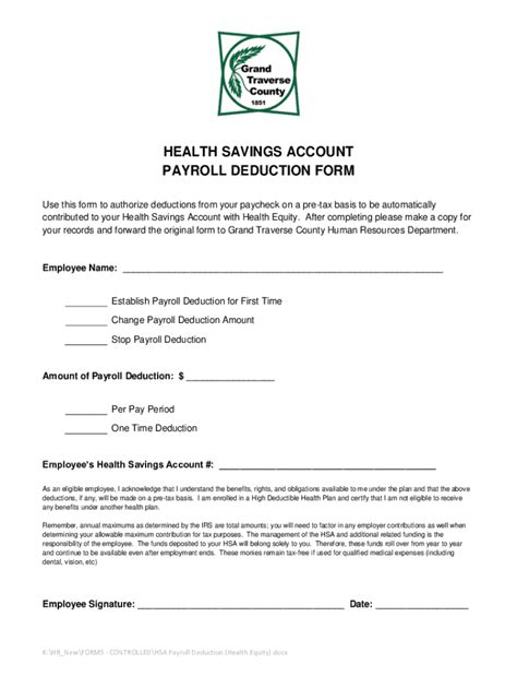 Fillable Online Du Edublank Hsa Payroll Deduction Formhealth