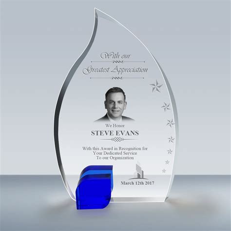 Employee Recognition Blue Flame Crystal Plaque 005 Goodcount 3d