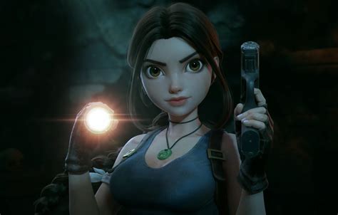 Wallpaper Tomb Raider Gun Pistol Women Brunette Lara Croft Digital Art Fan Art For Mobile
