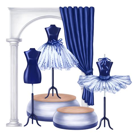 Blue ballet dance tutus, stage costumes. A skirt worn on a mannequin. A ...