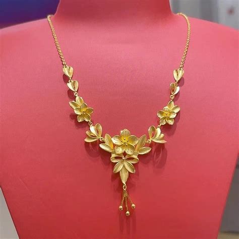 非黃金 配飾 飾品 項鏈 項鏈女 金色項鏈 沙金項鏈 禮物 花月佳期繁花似錦婚嫁花朵三金五金訂婚結婚仿真黃金色項鏈女 蝦皮購物