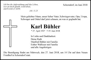 Traueranzeigen von Karl Bühler ZVW Trauer