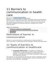 Barriers To Communication In Healthcare Overcoming Course Hero