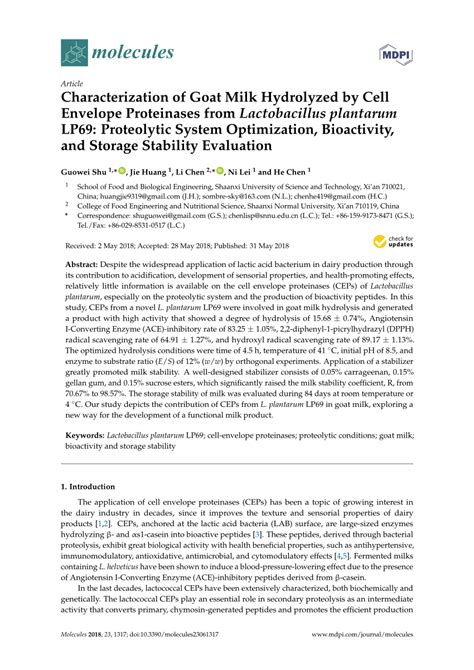 PDF Characterization Of Goat Milk Hydrolyzed By Cell Envelope