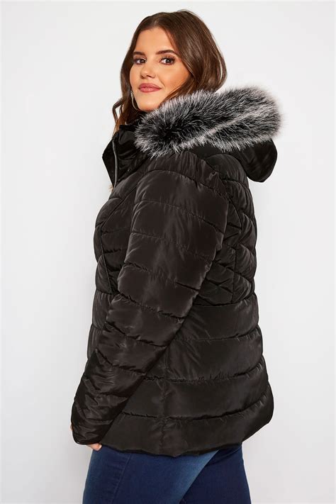 Black Hooded Panel Puffer Coat Sizes 16 40 Yours Clothing