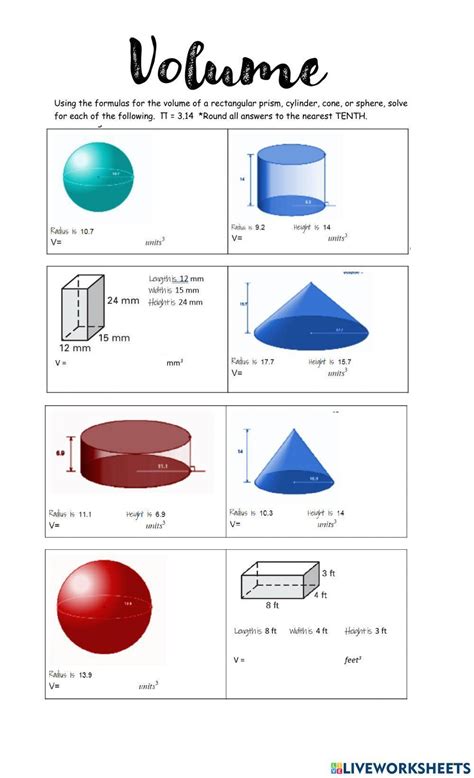 Volume Of Cylinders Cones And Spheres Handout Worksheet