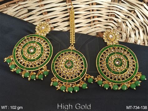 Wedding wear heavy maang tikka earring - Antique Jewellery - Maang Tikka - MANEK RATNA