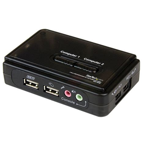 2 Port Black Usb Kvm Switch Kit With Audio And Cables