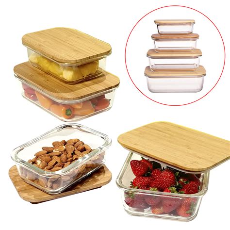 Eco Friendly Glass Food Container Bamboo Lid Ml Ml Ml Ml