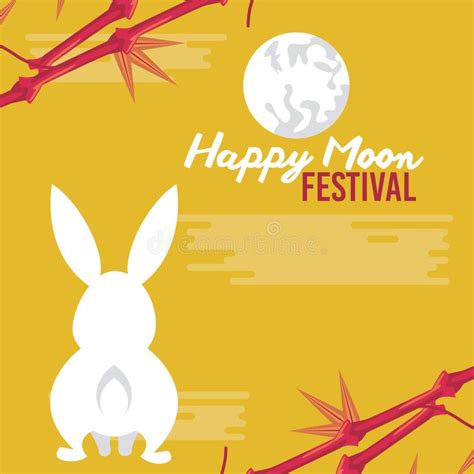 Happy Moon Festival Card With Rabbits Stock Vector Illustration Of