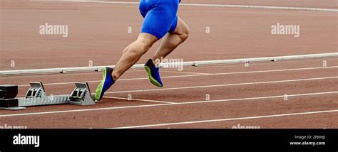 Legs Male Sprinter Runner Start Running In Starting Blocks Athletics