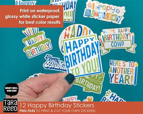 Printable Birthday Stickers Print And Cut Stickers With Etsy