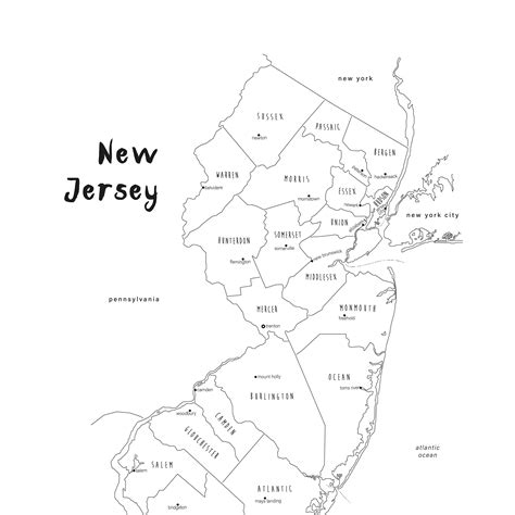 New Jersey Map Poster Printable New Jersey County Map Nj New Jersey