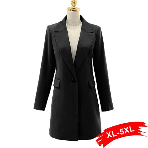 Elegant Plus Size Long Black Blazer 4xl 5xl 3xl For Women Big Size Office Lady Suit Oversized