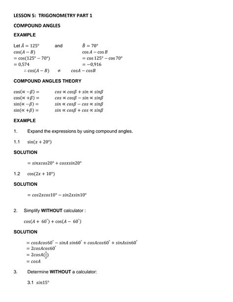 Solution Trigonometry Part Compound Angles Teacher Notes Studypool