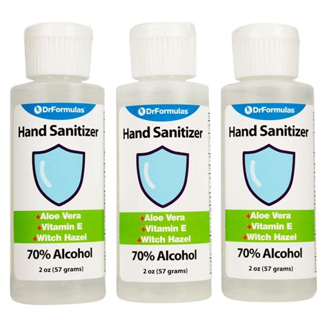 DrFormulas Hand Sanitizer Bulk with 70% Alcohol, Aloe Vera, Vitamin E, and Witch Hazel, 2 oz ...