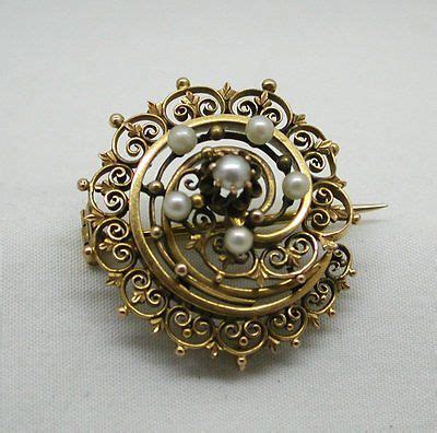 Vintage Lovely Ornate Ct Gold And Pearl Swirl Design Brooch Ebay