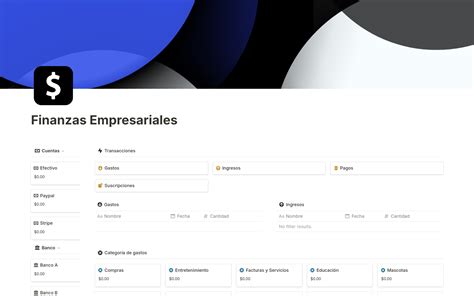 Plantilla Finanzas Empresariales Notion Marketplace