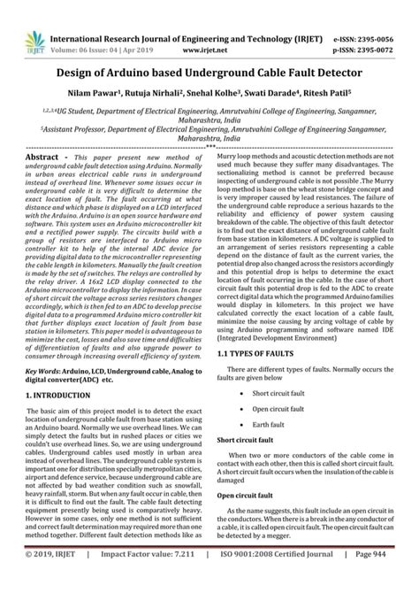 IRJET Design Of Arduino Based Underground Cable Fault Detector PDF