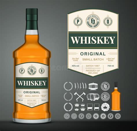 Vector Whiskey Label Glass Bottle Mockup Whiskey Icons Badges